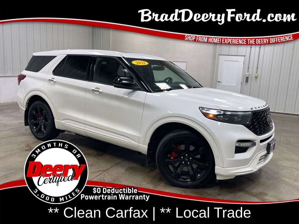 2021 Ford Explorer ST in White Metallic — front three-quarter view