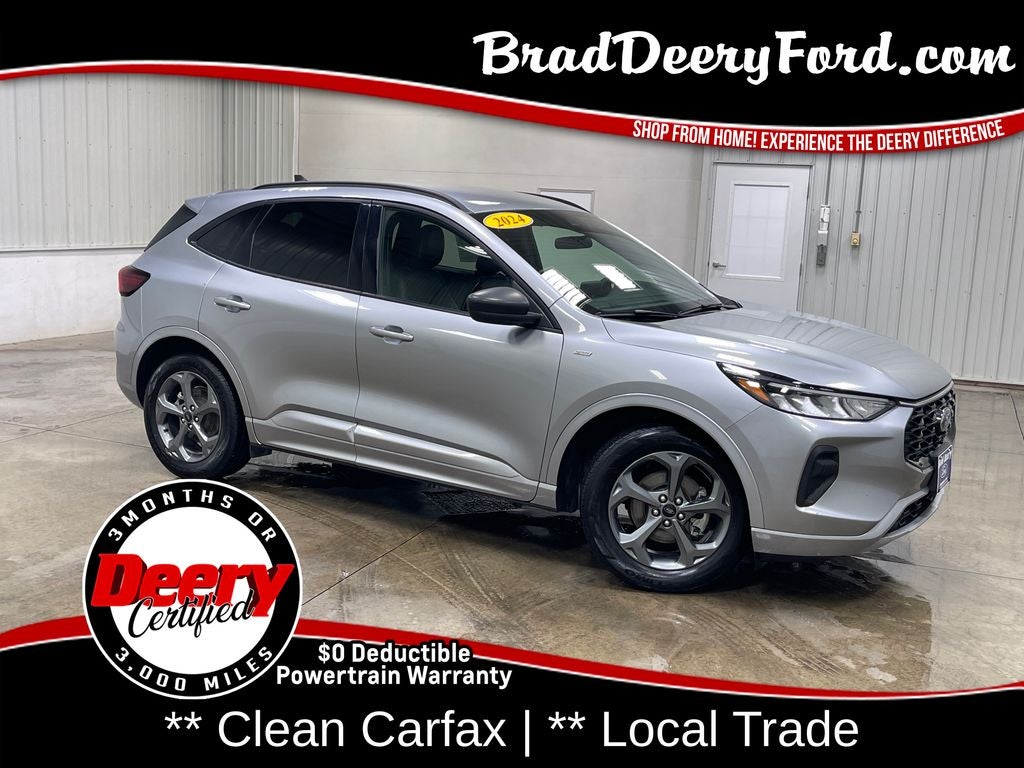 2024 Ford Escape ST-Line in Iconic Silver Metallic — front three-quarter view