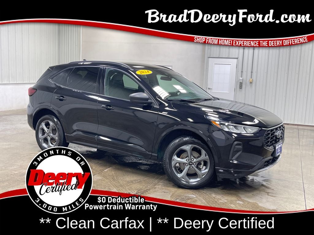 2024 Ford Escape ST-Line in Agate Black Metallic — front three-quarter view