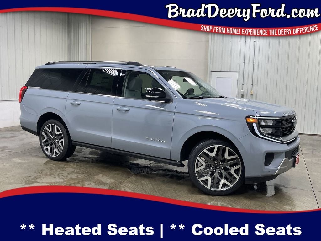 2026 Ford Expedition Max Platinum in Glacier Gray Metallic Tri-Coat — front three-quarter view