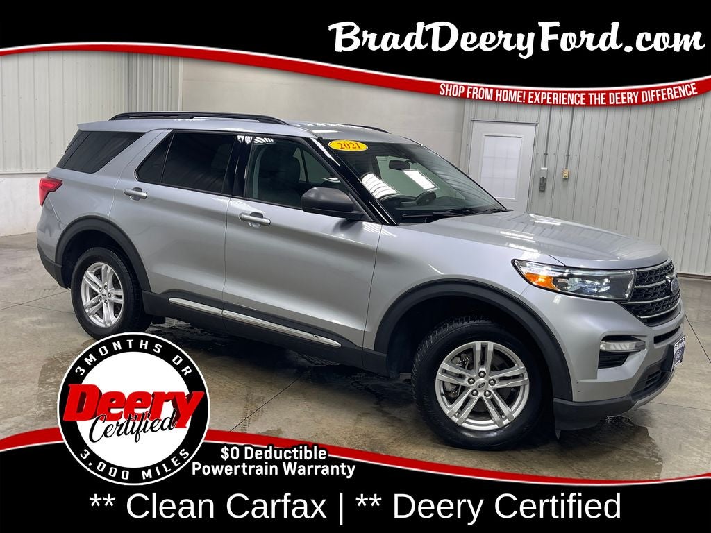 2021 Ford Explorer XLT in Iconic Silver Metallic — front three-quarter view