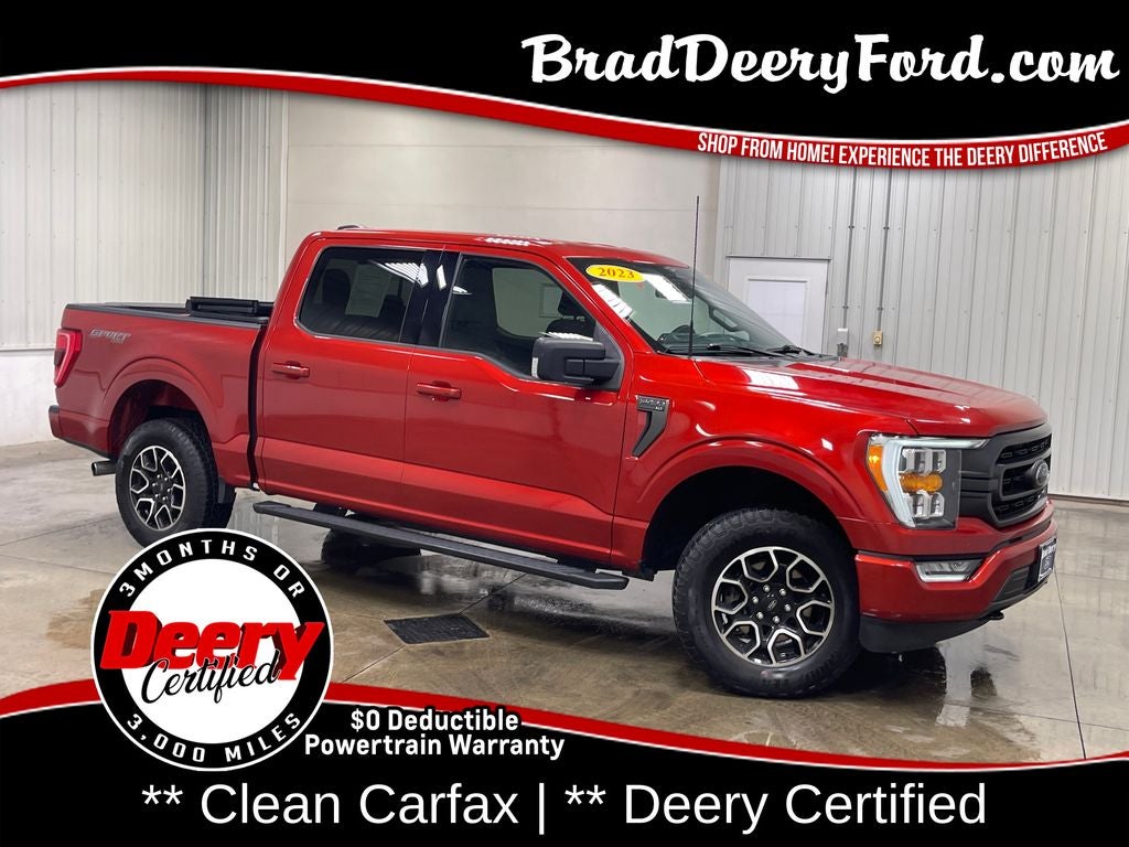 2023 Ford F-150 XLT in Hot Pepper Red Metallic Tinted Clearcoat — front three-quarter view