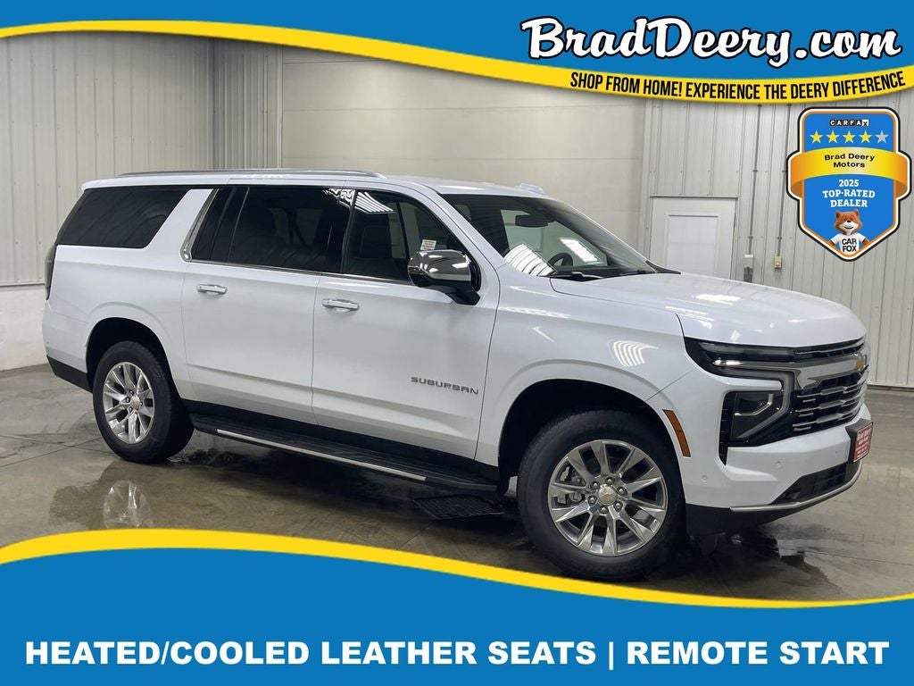 2026 Chevrolet Suburban Premier in Polar White Tricoat — front three-quarter view