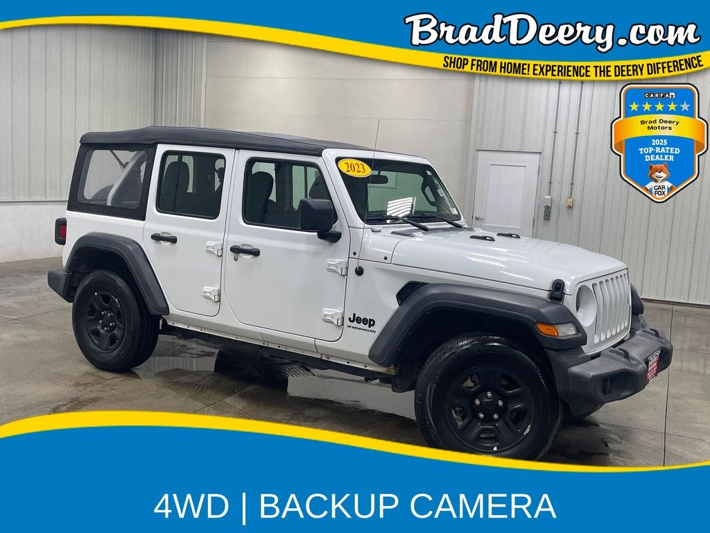 2023 Jeep Wrangler Sport in Bright White Clearcoat — front three-quarter view