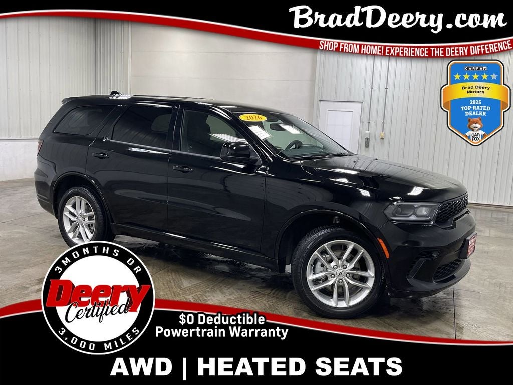 2026 Dodge Durango GT in Db Black Crystal Clearcoat — front three-quarter view