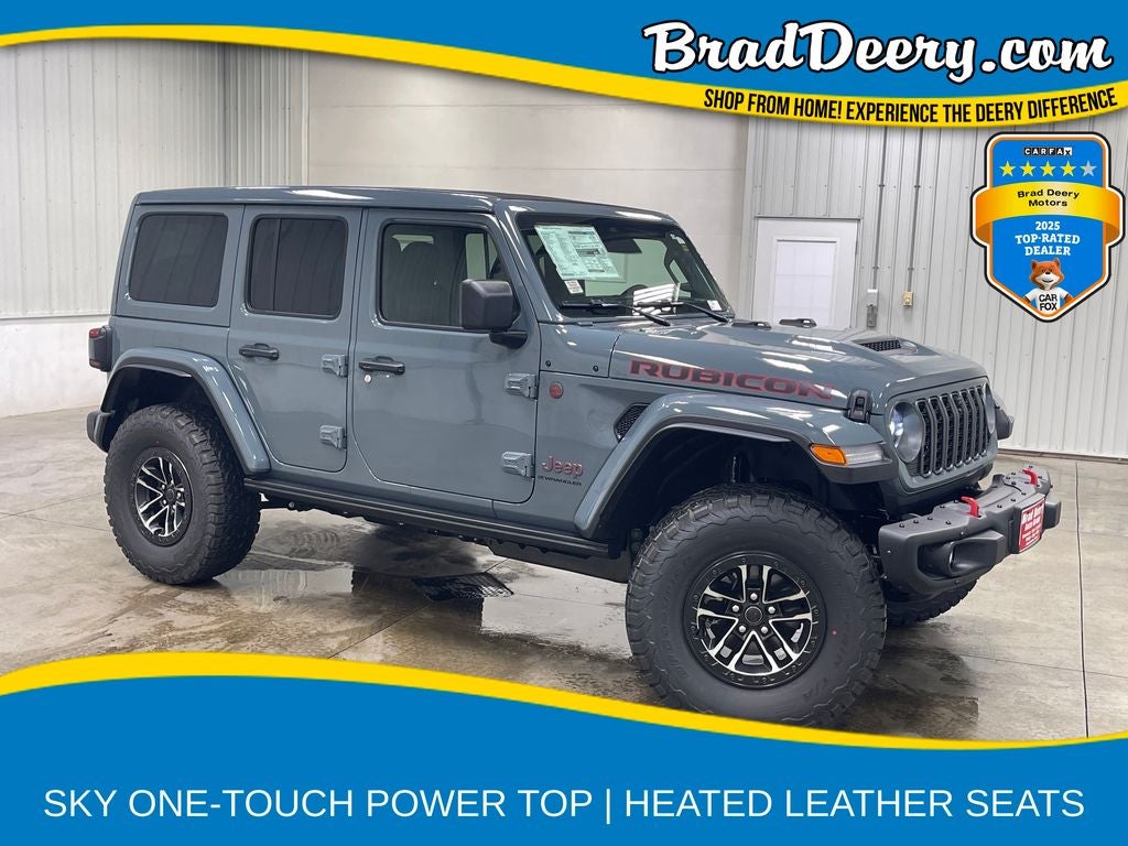 2026 Jeep Wrangler Rubicon X in Anvil Clear Coat — front three-quarter view