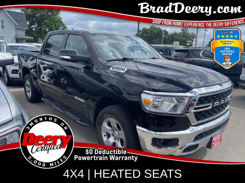 2022 RAM 1500 Big Horn/Lone Star in Diamond Black Crystal Pearlcoat — front three-quarter view