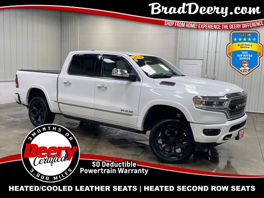 2020 RAM 1500 Limited in Ivory White Tri-Coat Pearlcoat — front three-quarter view