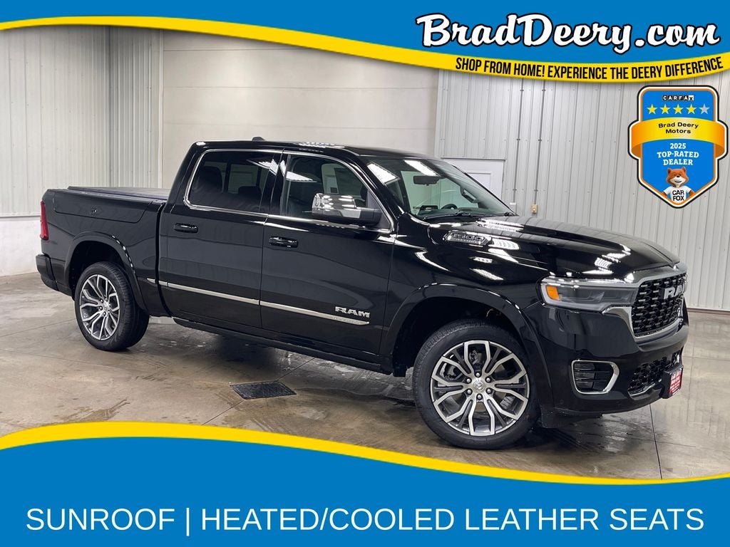 2026 RAM 1500 Tungsten in Diamond Black Crystal Pearlcoat — front three-quarter view