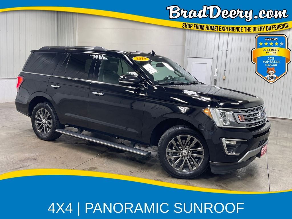 2019 Ford Expedition Limited in Agate Black Metallic — front three-quarter view