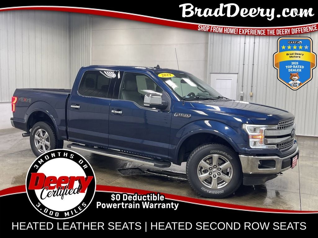 2019 Ford F-150 Lariat in Blue — front three-quarter view