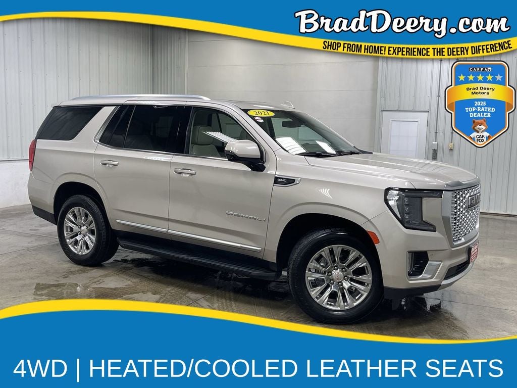 2021 GMC Yukon Denali in Pearl Beige Metallic — front three-quarter view