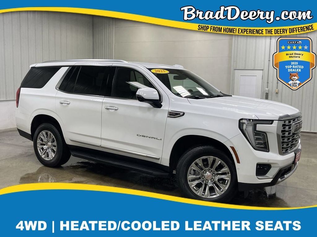 2025 GMC Yukon Denali in Summit White — front three-quarter view