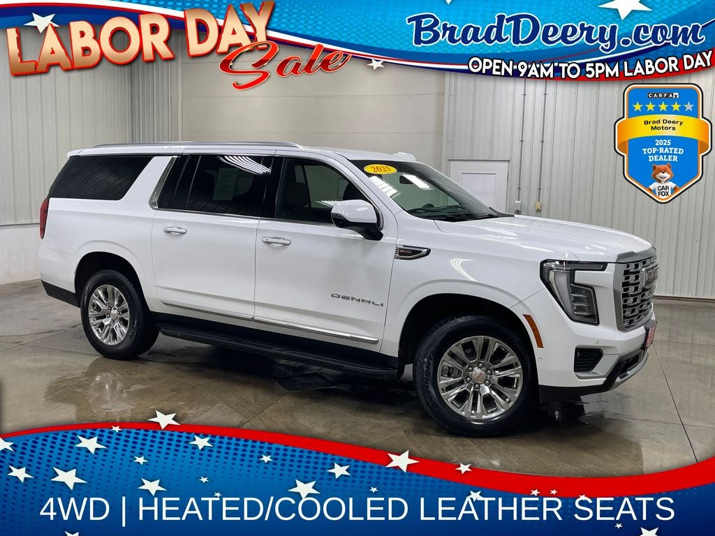 2025 GMC Yukon XL Denali in Summit White — front three-quarter view