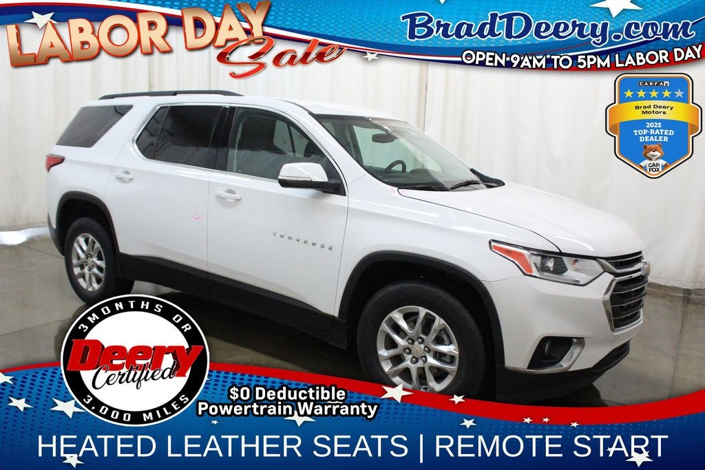 2021 Chevrolet Traverse LT in Summit White — front three-quarter view