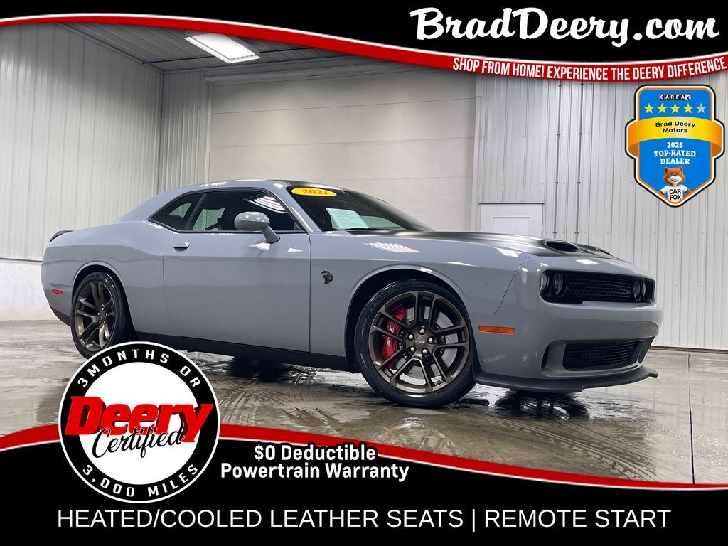 2021 Dodge Challenger SRT Hellcat in Smoke Show — front three-quarter view