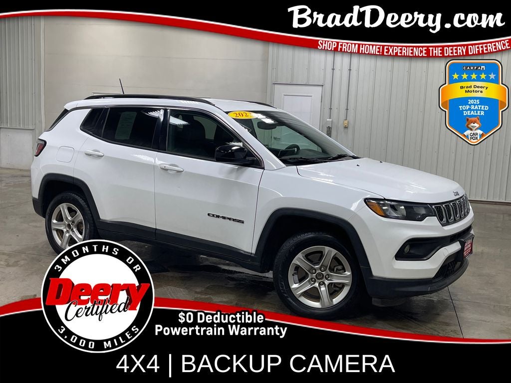2023 Jeep Compass Latitude in Bright White Clearcoat — front three-quarter view