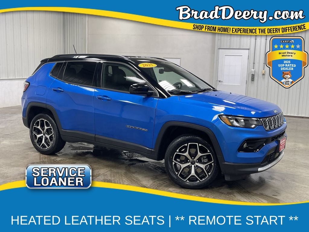 2025 Jeep Compass Limited in Hydro Blue Pearlcoat — front three-quarter view
