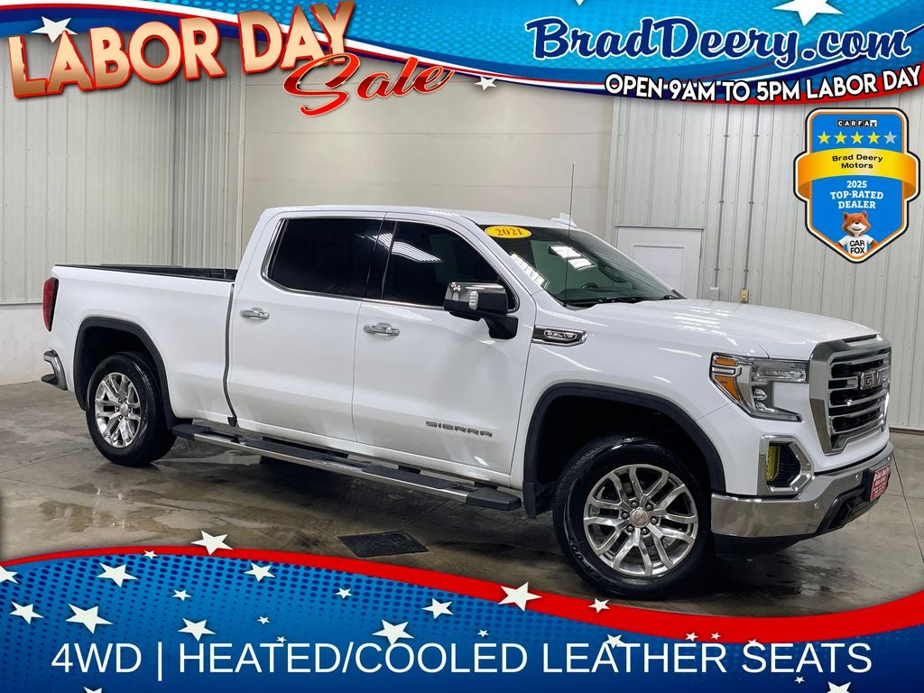 2021 GMC Sierra 1500 SLT in Summit White — front three-quarter view