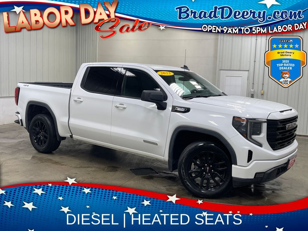 2023 GMC Sierra 1500 Elevation in Summit White — front three-quarter view