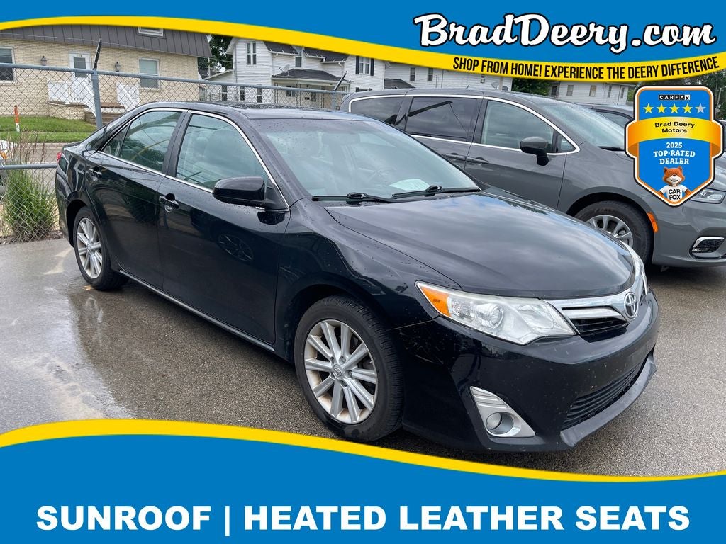 2012 Toyota Camry XLE in Attitude Black Metallic — front three-quarter view