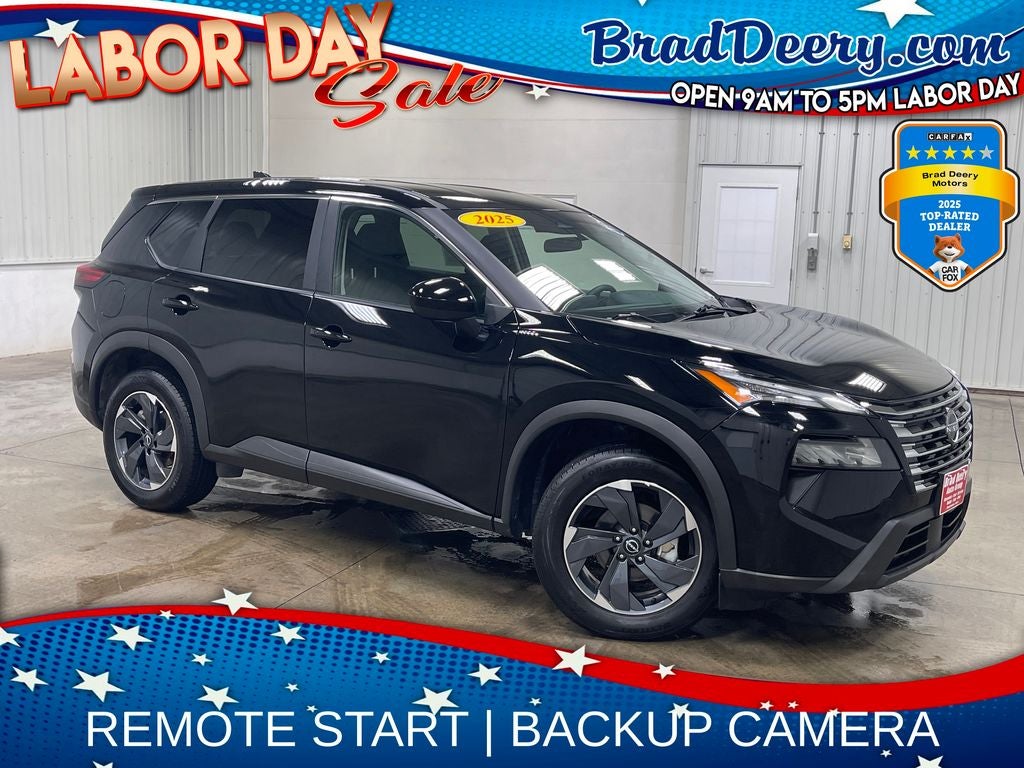 2025 Nissan Rogue SV in Super Black — front three-quarter view