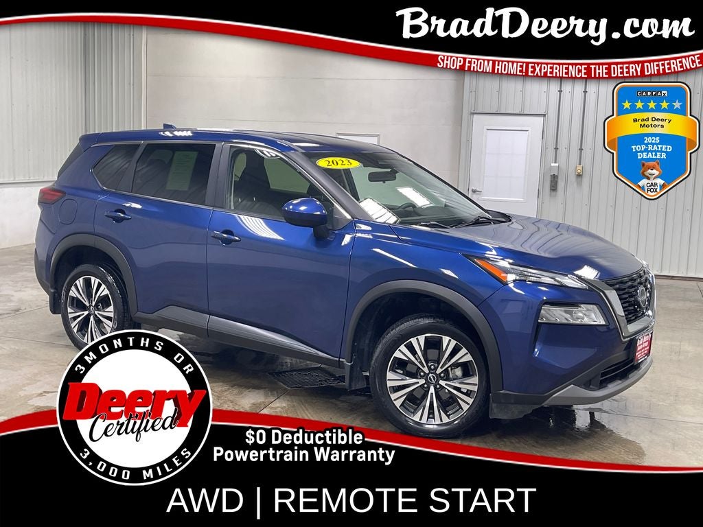 2023 Nissan Rogue SV in Caspian Blue Metallic — front three-quarter view