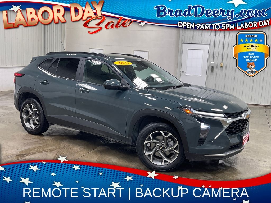 2025 Chevrolet Trax LT in Cypress Gray — front three-quarter view